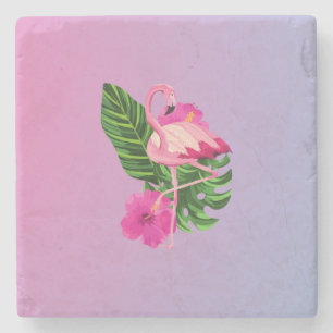Pink flamingo colourful floral stone coaster