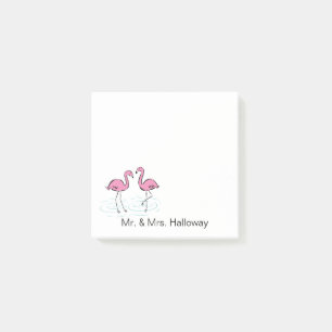 Pink Flamingo Couple Add Name 3x3 Post-it Notes