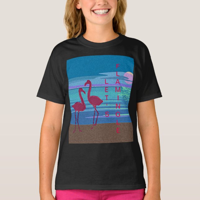 Pink Flamingo Couple at Sunset Girl's T-Shirt (Front)