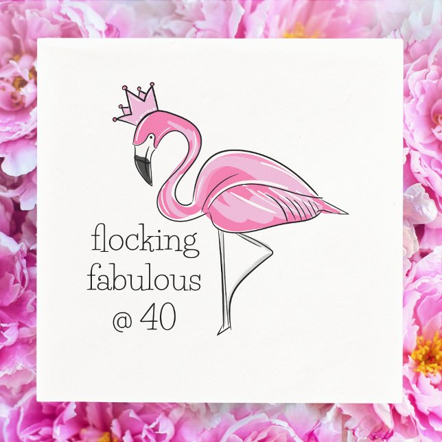 Pink Flamingo Crown Flocking Fabulous at Forty Napkin (Creator Uploaded)