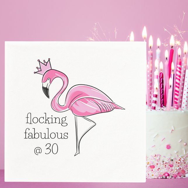 Pink Flamingo Crown Flocking Fabulous at Thirty Napkin (Creator Uploaded)