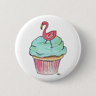 Pink Flamingo Cupcake Retro Dessert! 6 Cm Round Badge