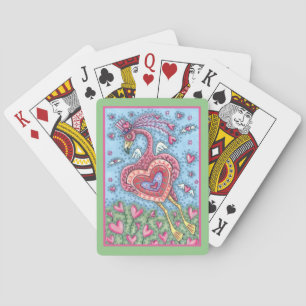 PINK FLAMINGO CUPID AND FLYING HEARTS VALENTINE PLAYING CARDS