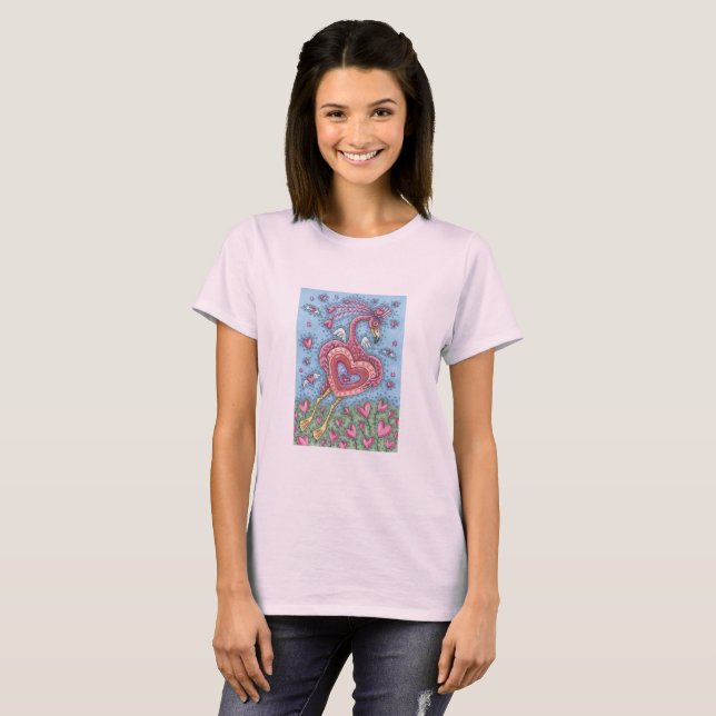 PINK FLAMINGO CUPID Valentine T SHIRT Womens (Front Full)