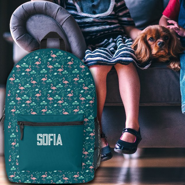  Pink Flamingo cute dark teal pattern name Printed Backpack (Creator Uploaded)