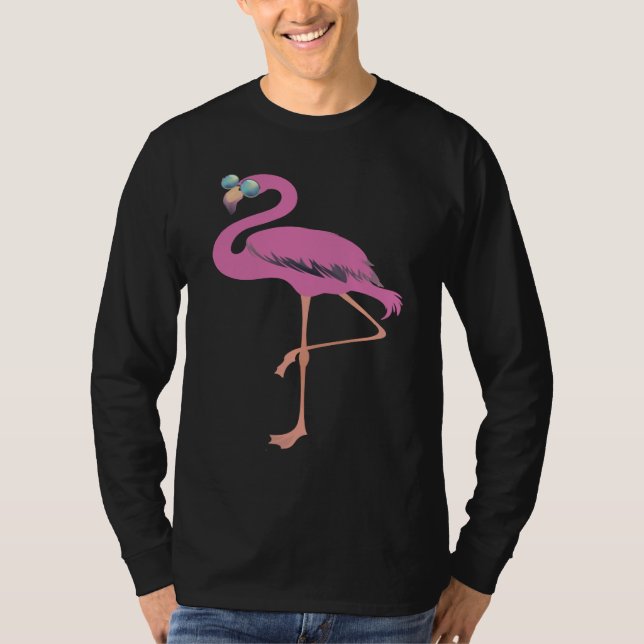 Pink Flamingo  Cute Flamingo in Blue Glasses T-Shirt (Front)