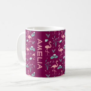 Pink Flamingo cute red pattern name Coffee Mug
