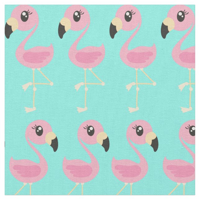 Pink Flamingo Cute Tropical Print Fabric Kids (Close Up)