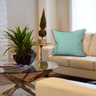 Pink Flamingo cute turquoise pattern Cushion