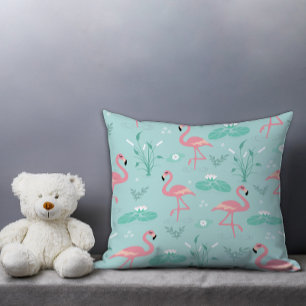 Pink Flamingo cute turquoise pattern Cushion