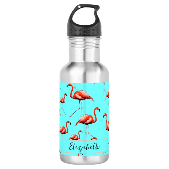 Pink Flamingo Design Custom Name Summer Animals  532 Ml Water Bottle (Front)
