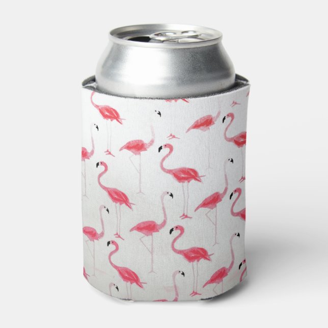 Pink Flamingo Drawing Flamingo Artist Pink White  Can Cooler (Can Front)