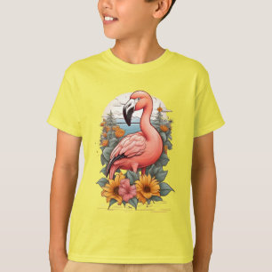 Pink Flamingo encircled by flowers T-Shirt