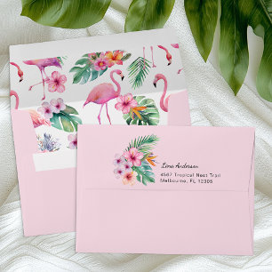 Pink Flamingo Envelope with Tropical Liner