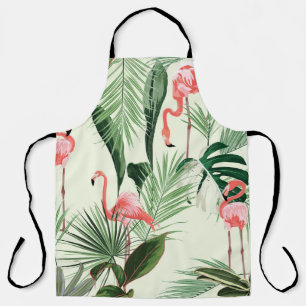 Pink Flamingo Exotic Flowers Pattern Apron
