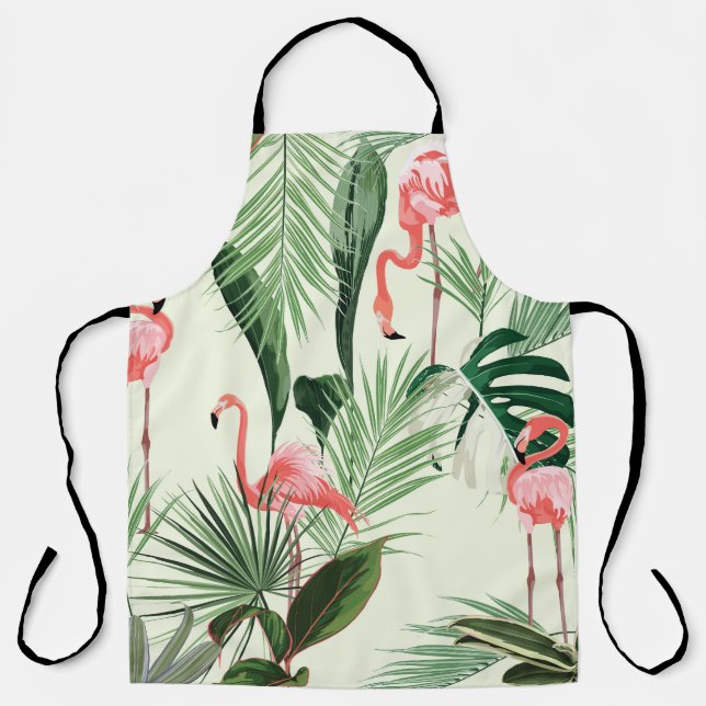 Pink Flamingo Exotic Flowers Pattern Apron (Front)