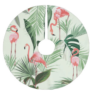 Pink Flamingo Exotic Flowers Pattern Brushed Polyester Tree Skirt
