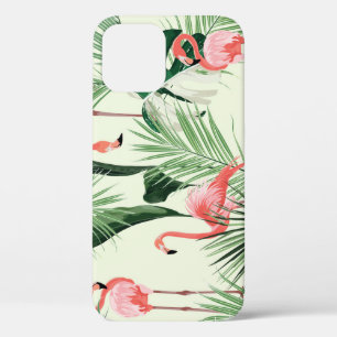 Pink Flamingo Exotic Flowers Pattern iPhone 12 Case