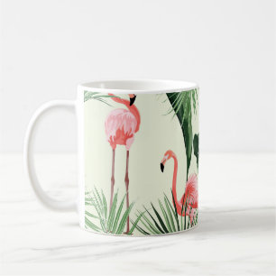 Pink Flamingo Exotic Flowers Pattern Coffee Mug