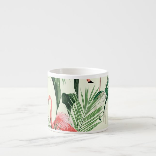 Pink Flamingo Exotic Flowers Pattern Espresso Cup (Front)