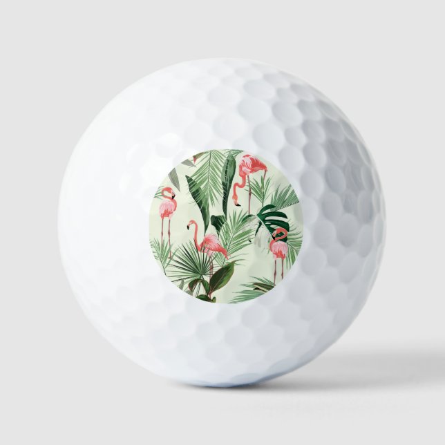 Pink Flamingo Exotic Flowers Pattern Golf Balls (Front)