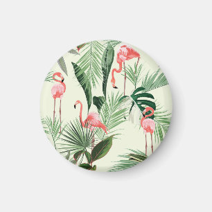 Pink Flamingo Exotic Flowers Pattern Magnet