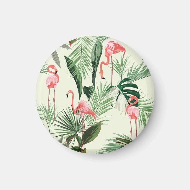 Pink Flamingo Exotic Flowers Pattern Magnet (Front)
