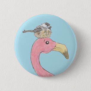 Pink Flamingo Finds His Flock Button Pin