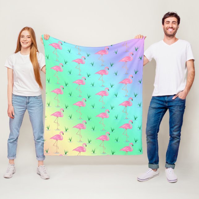 Pink Flamingo Fleece Blanket (In Situ)