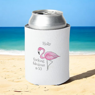 Pink Flamingo Flocking Fabulous at Fifty Custom Can Cooler