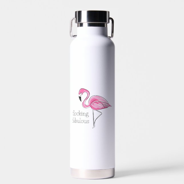 Pink Flamingo Flocking Fabulous Water Bottle (Front)