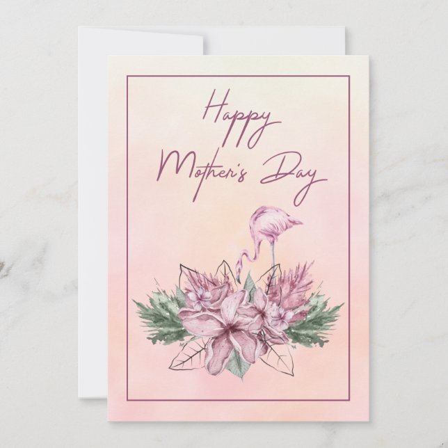 Pink Flamingo Floral Happy Mother's Day Card (Front)