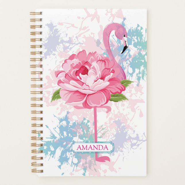 Pink flamingo Floral Personalised design Planner (Front)