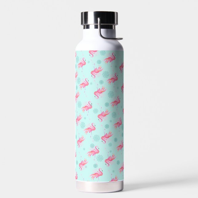 Pink Flamingo Florida Christmas Water Bottle (Left)