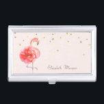 Pink Flamingo Flower,Gold Confetti    Business Card Holder<br><div class="desc">Elegant glamourous faux gold foil confetti and pink flamingo on a pink background. An elegant and sophisticated design. Customise with your name and address details.</div>