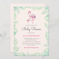 Pink Flamingo Girl Baby Shower Invitation