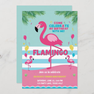 Pink Flamingo Girl Birthday  Invitation