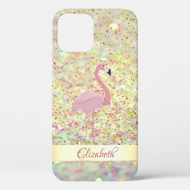 Pink Flamingo  Glitter Bokeh Confetti  Case-Mate iPhone Case (Back)