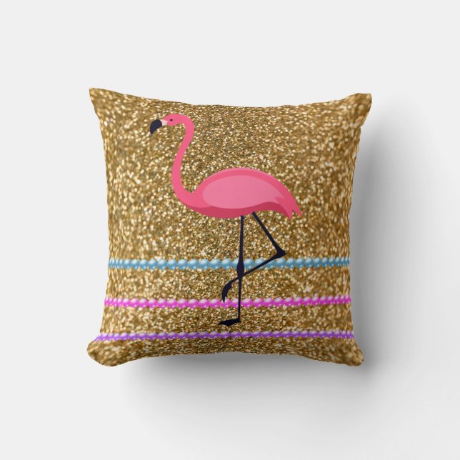 Pink Flamingo Glitter Cushion (Front)
