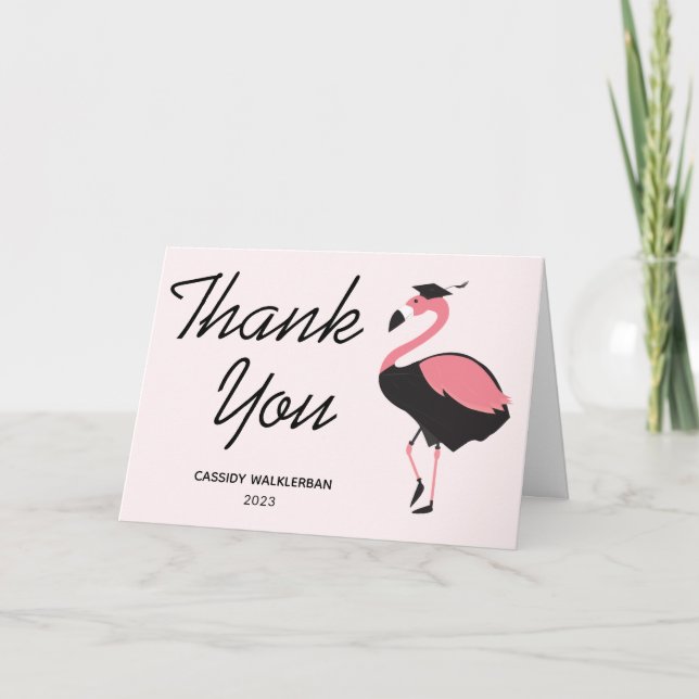 Pink Flamingo Graduation Thank You Card (Front)