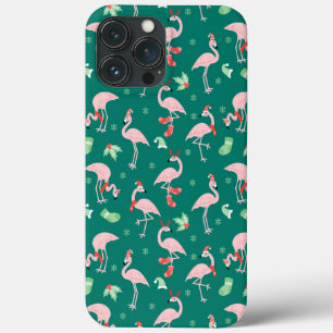 Pink Flamingo Green Christmas Holiday Pattern  iPhone 13 Pro Max Case