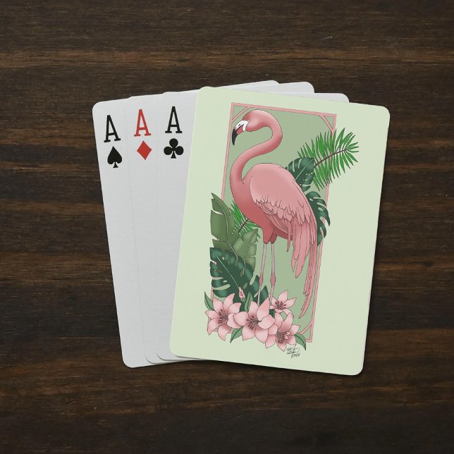 Pink Flamingo Green Leaves Lily Playing Cards (Creator Uploaded)
