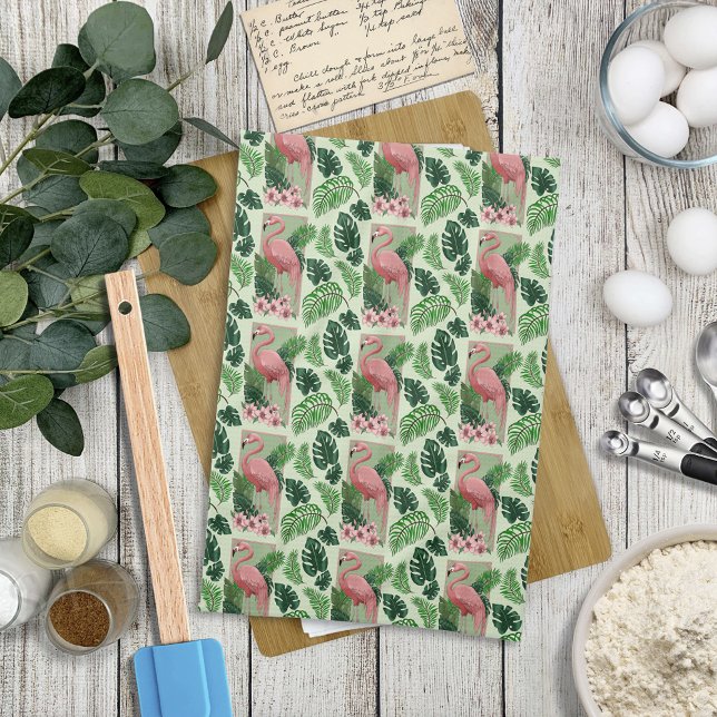 Pink Flamingo Green Leaves Lily Tea Towel (Creator Uploaded)