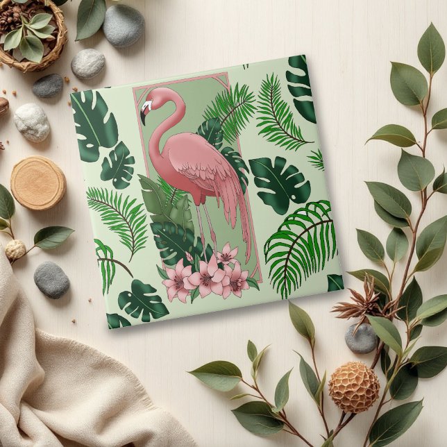 Pink Flamingo Green Leaves Lily Tile (Creator Uploaded)