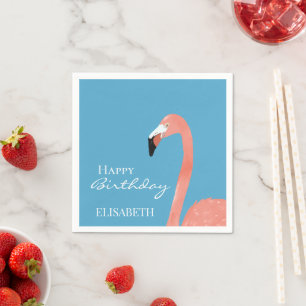 Pink Flamingo Happy Birthday Personalised Name Napkin