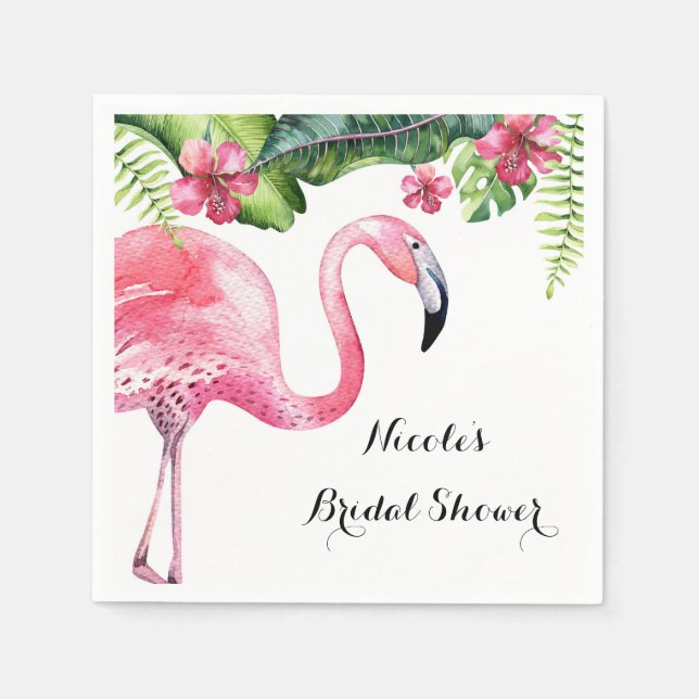 Pink Flamingo & Hibiscus Tropical Summer Party Napkin (Front)