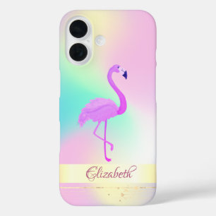 Pink Flamingo Holographic Ombre iPhone 16 Case