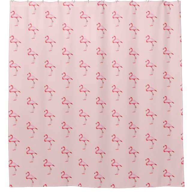Pink Flamingo Illustration Tropical Pattern Cute Shower Curtain (Front)