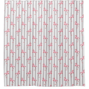 Pink Flamingo Illustration Tropical Pattern Stripe Shower Curtain