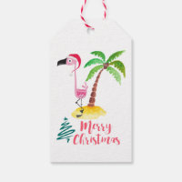 Pink Flamingo In A Santa Hat By A Palm Tree
